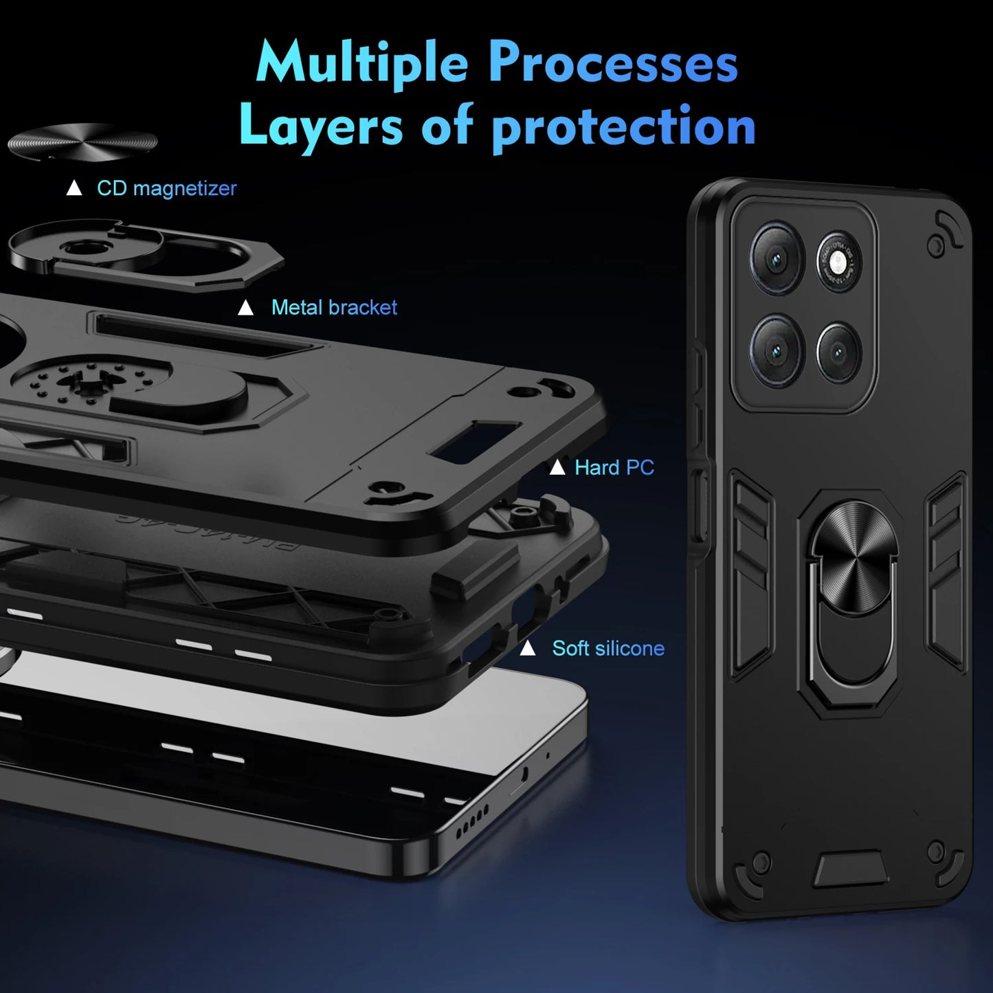Rugger Armor Shockproof Case For Motorola Moto G15 G35 G55 G75 G06 G16 G56 G86 Power Magnetic Metal Ring Holder Cover Fundas