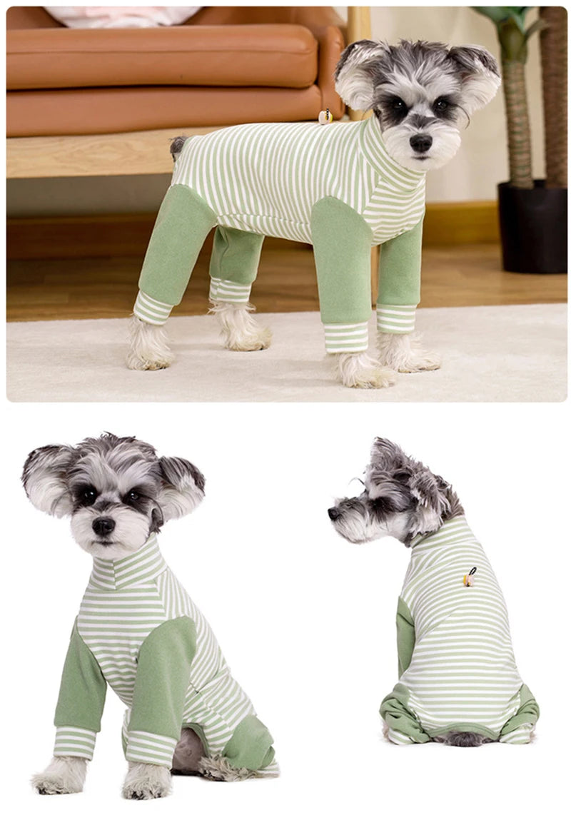 Stripe Fleece Jumpsuit For Small Dogs Winter Dog Clothes Warm Pajamas Dog Long Sleeve Bodysuit Puppy Teddy Chihuahua Clothes