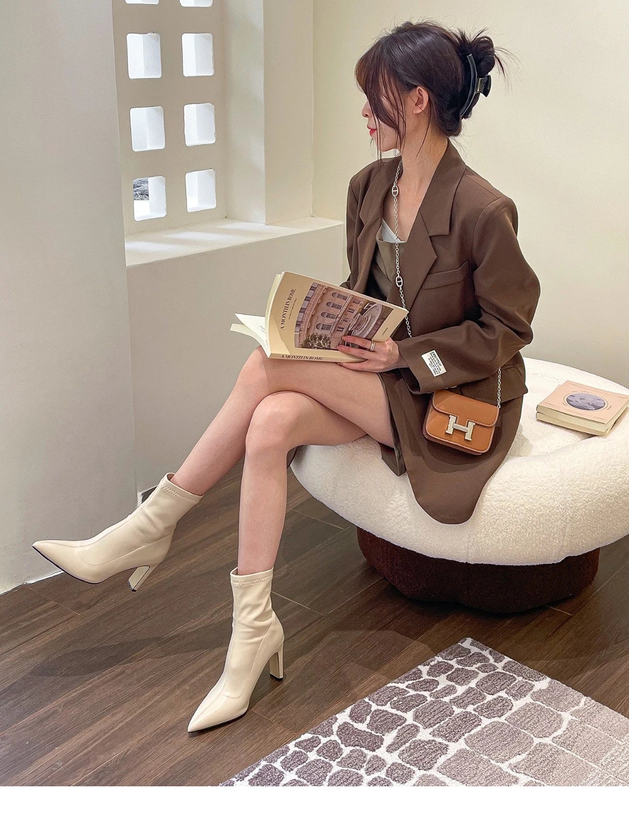 Women Boots Short High Heels Shoes for Women Autumn Winter Botas Mujer Ankle Boots Black Sock Women Heels Boots Female D220