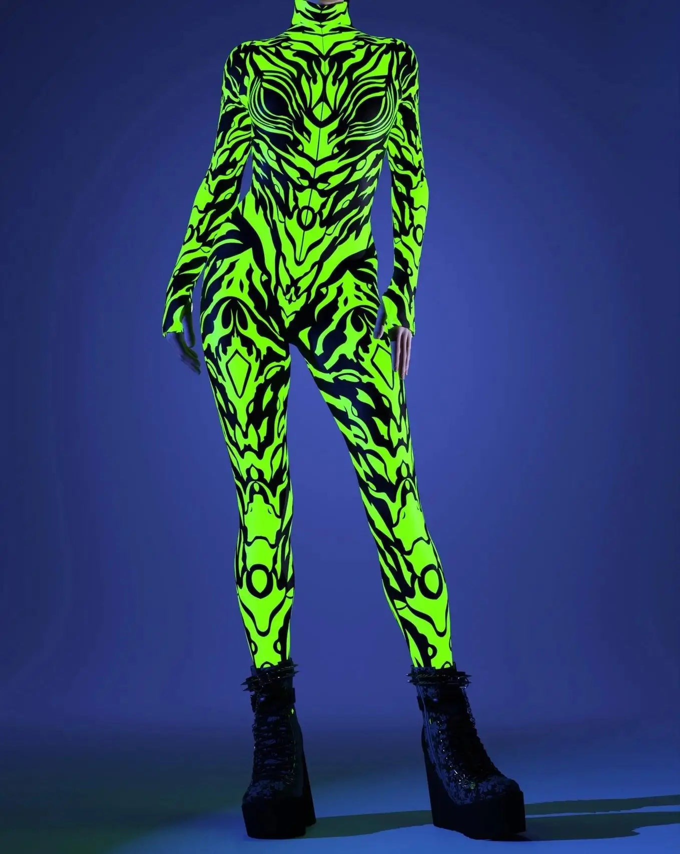 Halloween Costumes for Women 3D Abstract Print Full Body Jumpsuit Sexy Skinny High Neck Zentai Suit for Carnival Cosplay