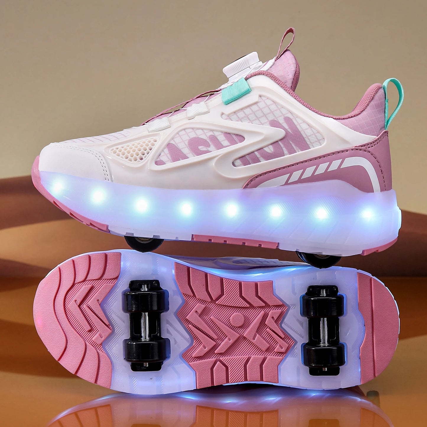 Children's Roller Skate Shoes 4-Wheels Removable Wheeled Rolling Shoes for Kids with LED Light Inline Skate Sneaker