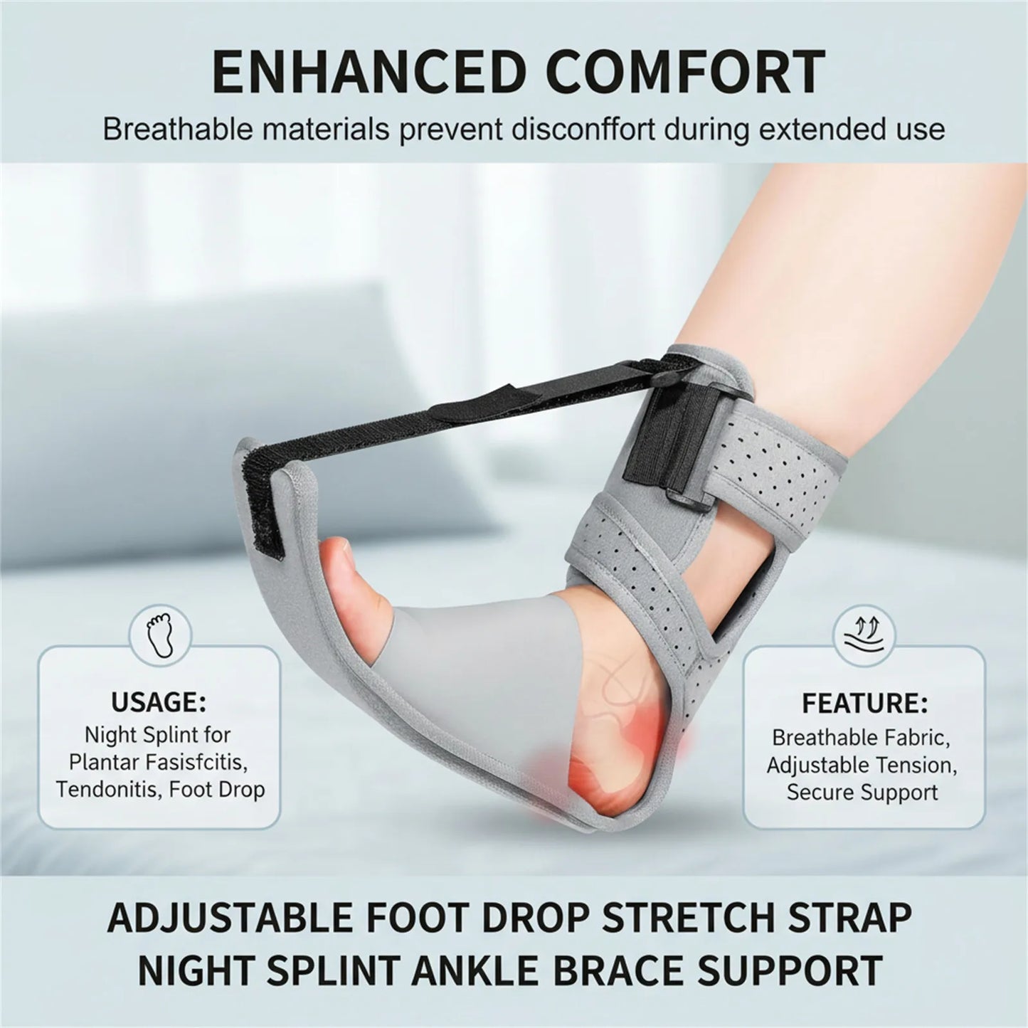 Night Splint Ankle Brace Orthopedic support breathable Stretching Strap Adjustable for Plantar Comfortable Support belt foot car