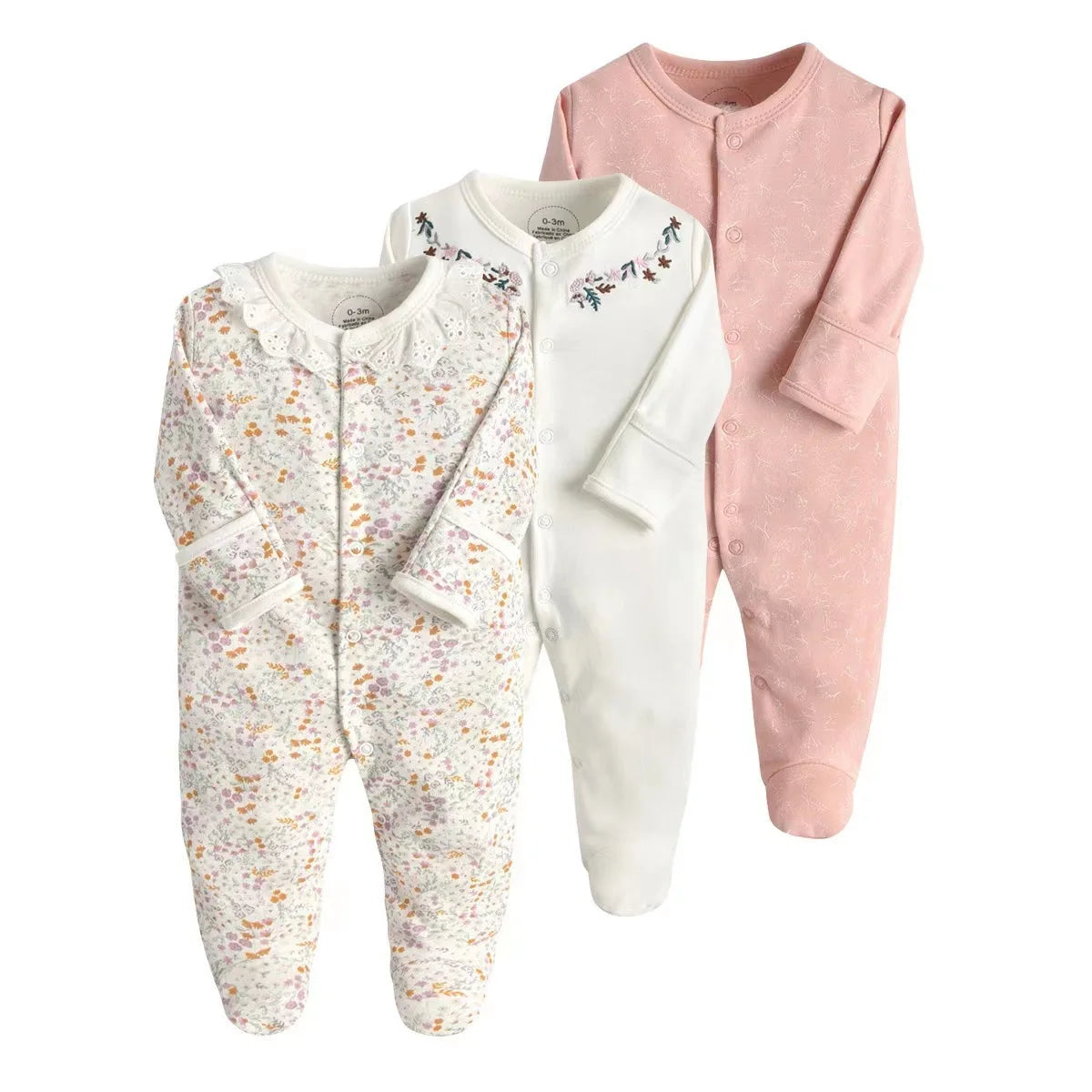 3pcs/Lot Cotton Soft Baby Romper Jumpsuit for Boys Girls with Zipper Footed Long Sleeve Pajama Sleepsuit Outfit Infant Clothes