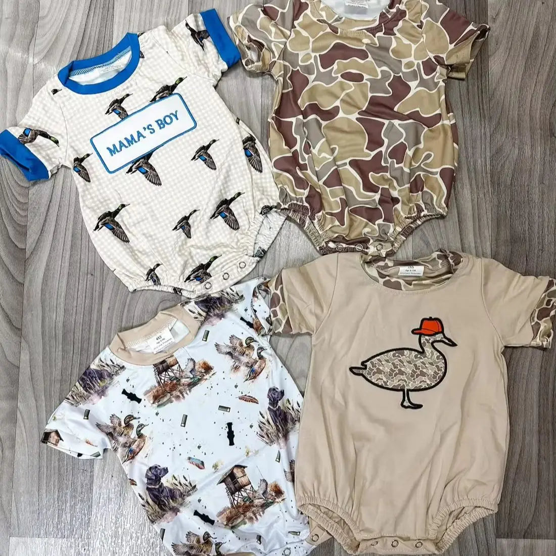 SR2392 Wholesale baby rompers kids clothes boys Embroidered camouflage duck Short sleeve romper Summer Boutique baby boy clothes