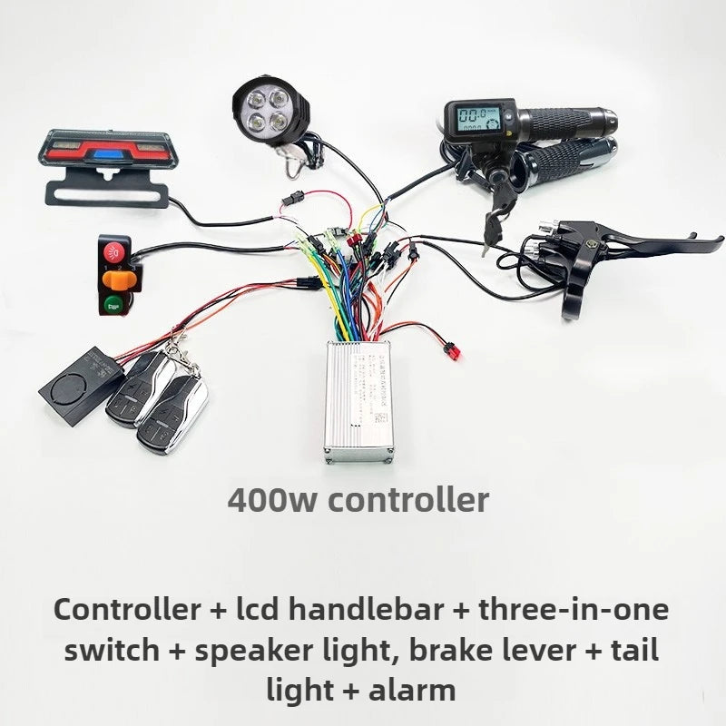 E-Bike Scooter Controller Kit 48V-60V 400W 15-18A Compatible Full Wire Harness for Electric Bicycle Conversion Braking System