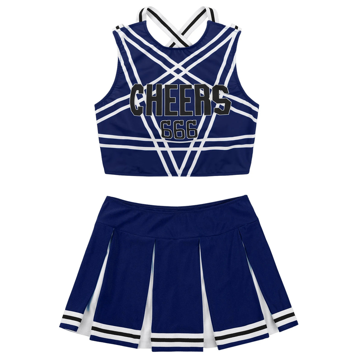 Women's Cheerleader Cosplay Costume Uniform Outfit Stand Collar Crop Top with Mini Pleated Skirts Carnival Cheerleading Suit