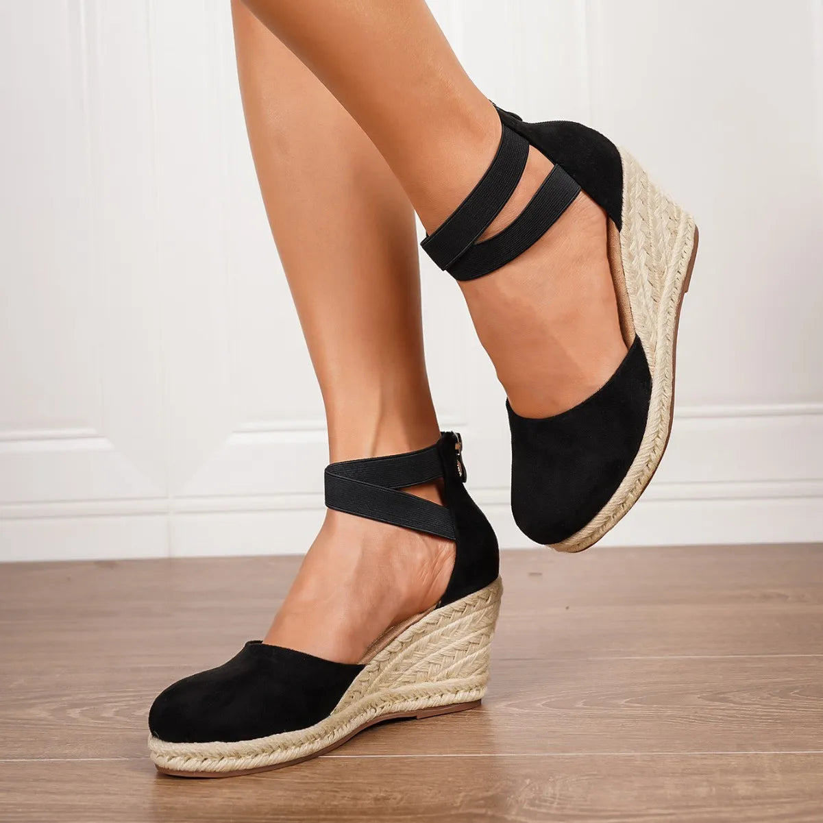 2025 Comfy Walk Big Size 43 Summer Lace Espadrilles Sandals Women Ankle Strap Platform Sandals High Heels Wedges Shoes Woman