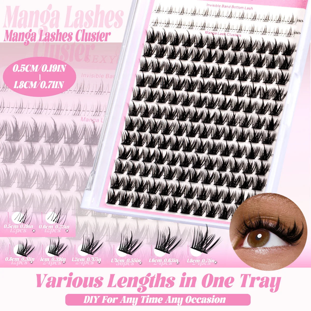 Lashes Clusters Kit Natural Look with Bottom Eyelash Wispy Individual Lash Mix Length with Bond&Seal Makeup Tools