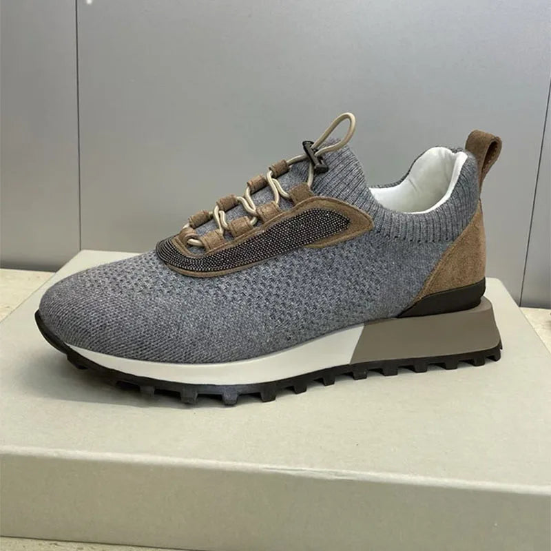 Casual Sneakers Women Round Toe Patchwork Outdoors Running Shoes Cosy Walking Shoes String Bead Lace Up Flat Sports Shoes Woman