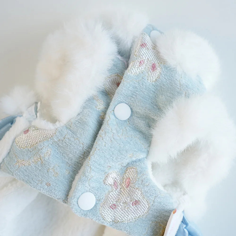 Pet Flannel Dress Rabbit Butterfly Tang Dress Princess New Year Small Medium Dog Coat Puppy Clothes Chinese Style Pet Skirt
