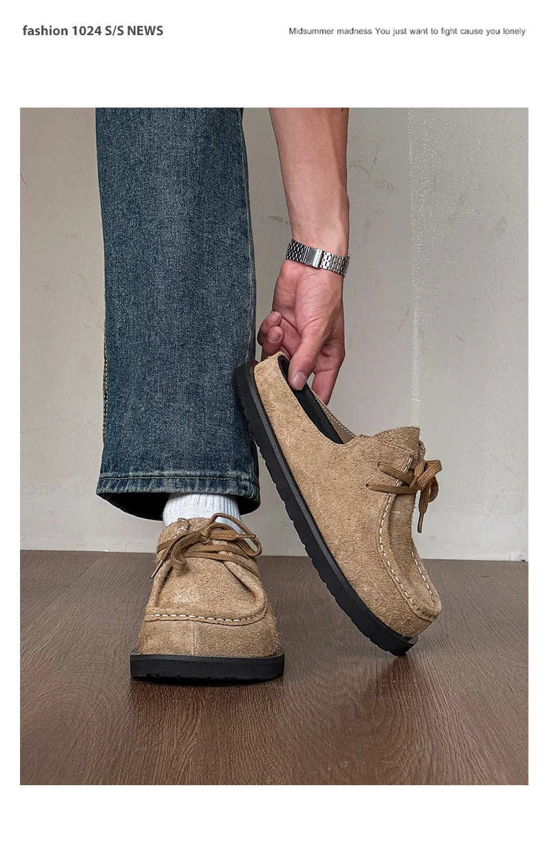 2025 Retro bag head lace-up leather one-pedal summer half slippers men and women couple cowhide shoes