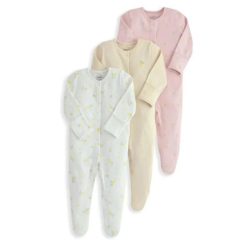 3pcs/Lot Cotton Soft Baby Romper Jumpsuit for Boys Girls with Zipper Footed Long Sleeve Pajama Sleepsuit Outfit Infant Clothes