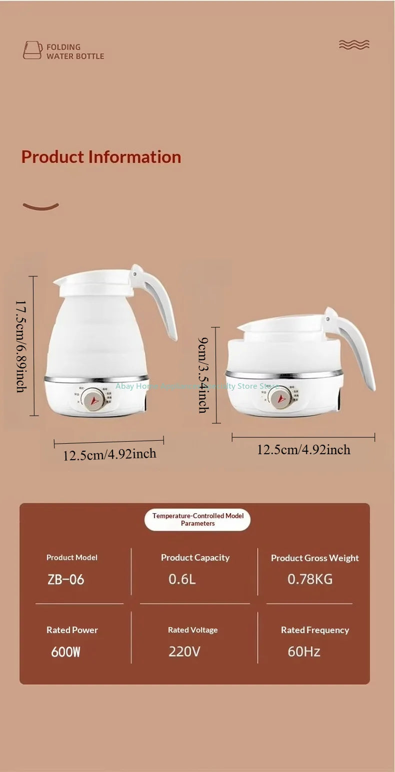 Baby Food Grade Silicone Portable Electric Kettle Folding Kettle Automatic Power-Off Electric Automatic Kettle  for Home Trip