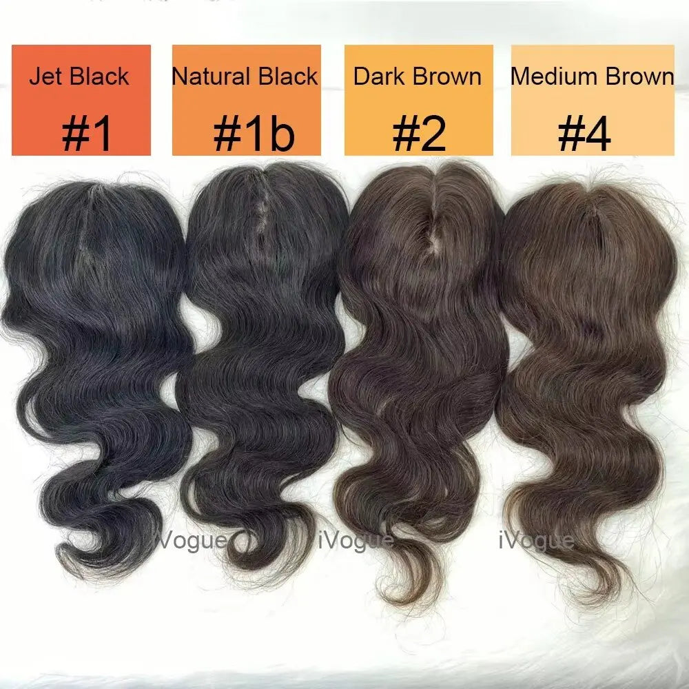 15x16cm Virgin European Human Hair Topper Hair Piece Clips in Loose Wave Silk Top Base Topper with Bangs for Thinning Hair Women