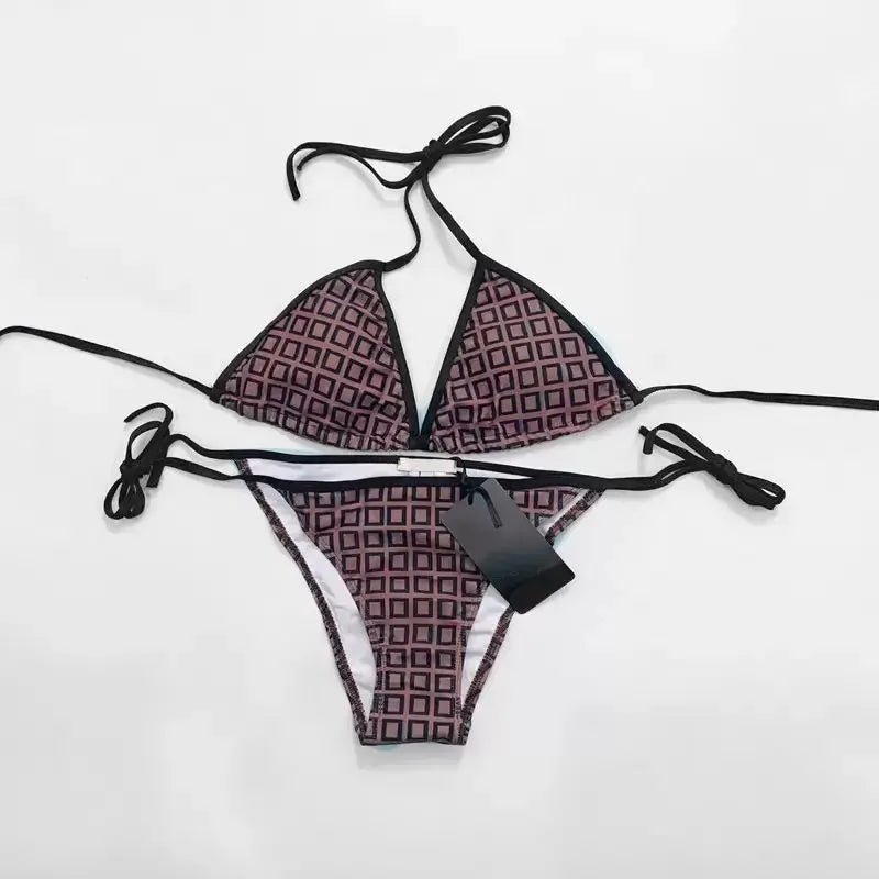 2025 Summer New Women's Outdoor Beach Swimsuit Sexy Hanging Neck Strap Split Bikini