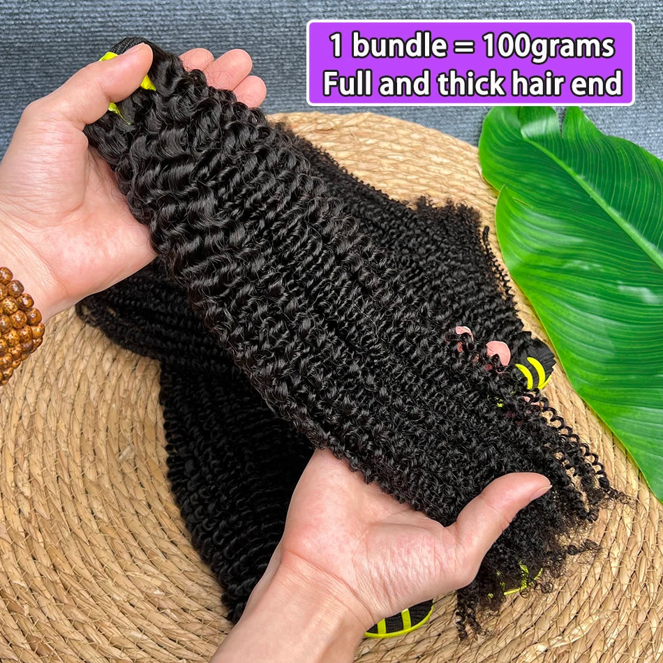 Kinky Curly 100% Human Hair Bundles Double Weft Hair Weave Extensions Natural Black Color Unprocessed Raw Virgin Hair For Women