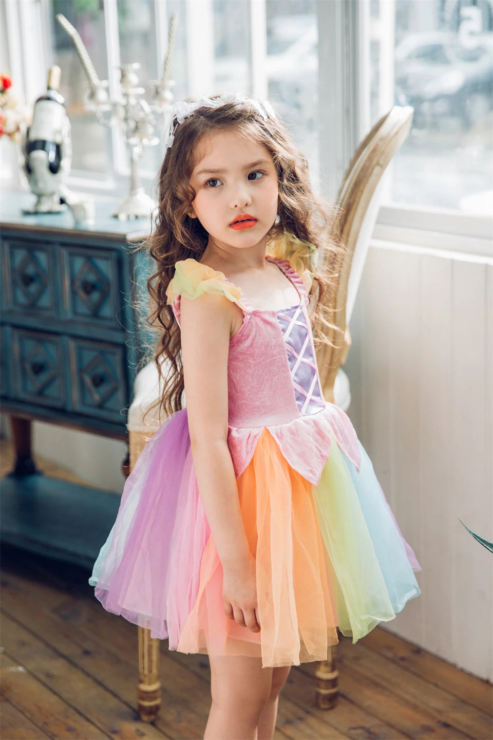 Cheap Top Quality Summer Fancy Baby Girl Fairy Rainbow Tutu Dress Halloween Cosplay Elf Princess Carnival Infant Party Ball Gown