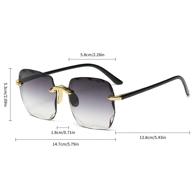 Square Rimless Fashion Sunglasses for Women Men Summer Gradient Sun Shades for Vacation Beach Travel（Not Include Glasses Case）