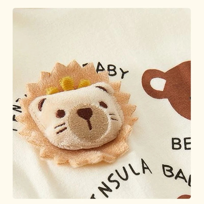 Gender-Neutral Baby Summer Lightweight 3D Lion Head Romper Cute Toddler Striped Short-Sleeve Cozy Outdoor Onesie