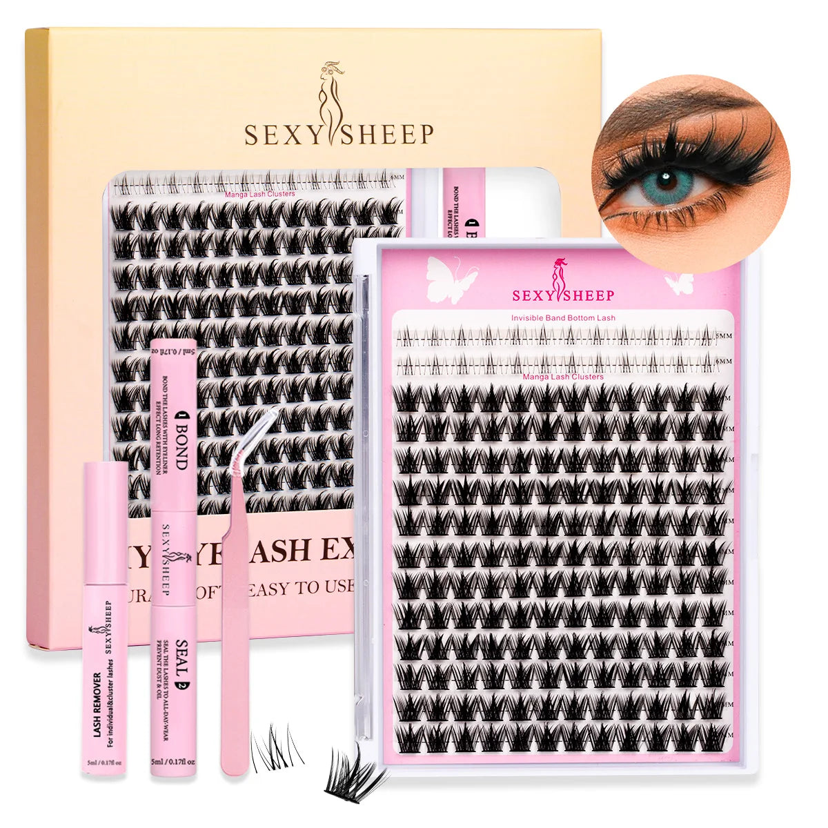 Lashes Clusters Kit Natural Look with Bottom Eyelash Wispy Individual Lash Mix Length with Bond&Seal Makeup Tools