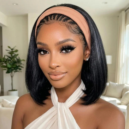 230 Density Headband Wigs Human Hair Straight Short Bob Glueless Wigs Human Hair Easy Put On And Go Bob Wig 8-16 Inch For Women