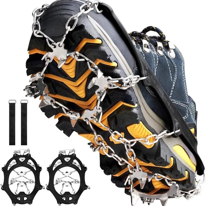 2PCS Ice Cleats for Snow & Ice Non-Slip Overshoe Crampons with Stretch Fit Rubber Traction for Walking