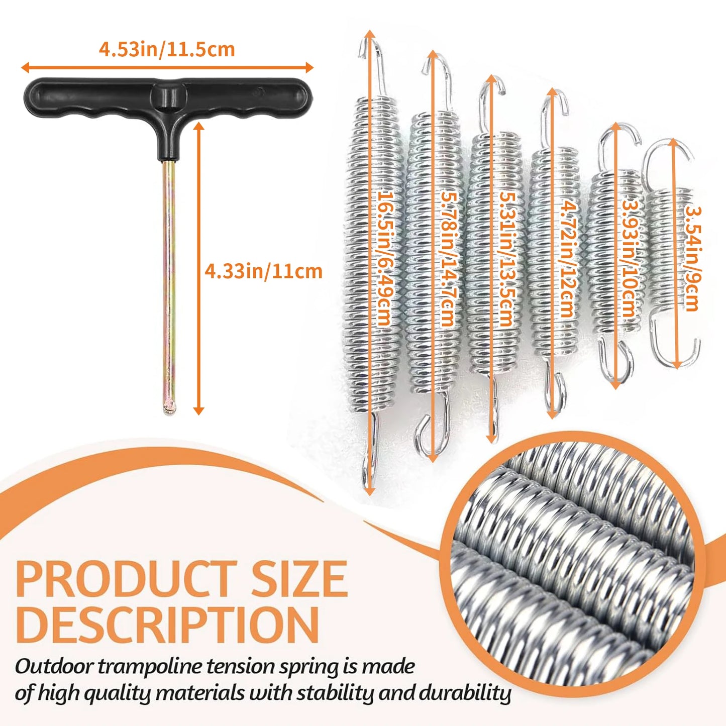 Trampoline Spring Heavy duty Galvanized Spring Anti oxidation and Anti rust 20 pieces+T-shaped Hook