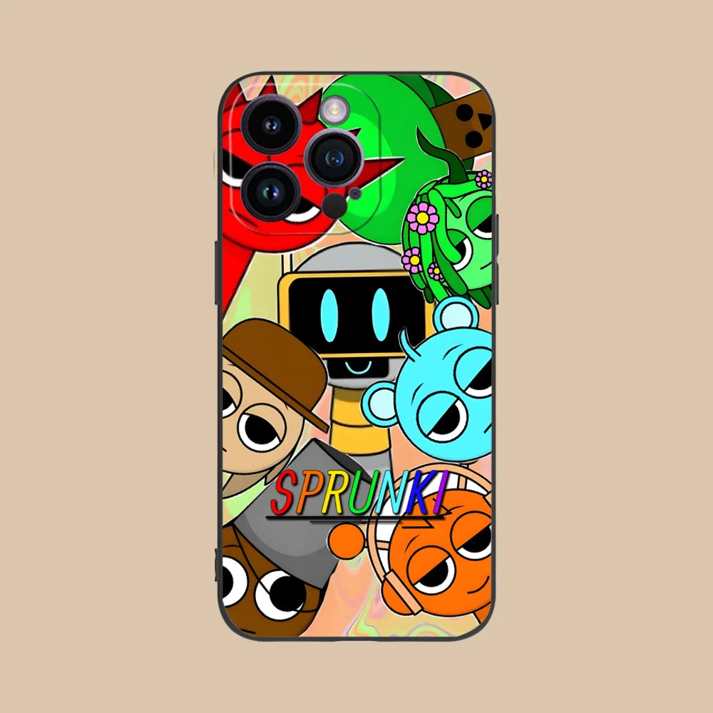 Funny Cartoon Sprunki Pattern Phone Case For iPhone 17 16 15 14 13 12 11 Pro Max Mini SE 7 Plus 17E Shockproof Non-Slip Cover