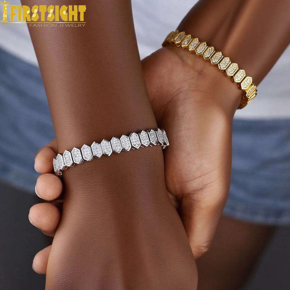 New Iced Out Bling CZ Geometric Stretchy Stretch Double Tennis Chain Bracelet Adjusted Size Bangle For Women Fashion Jewelry