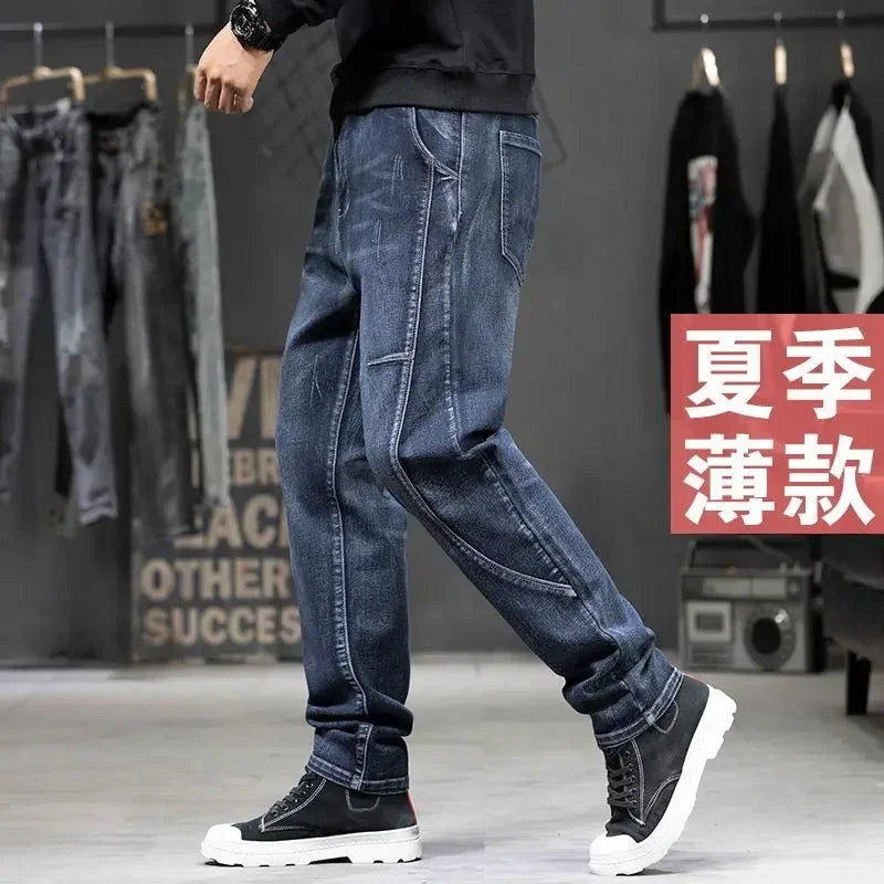 Summer Designer Clothes High Quality Punk Harajuku Fashion Casual Plus Size Slim Fit Denim Jeans for  2025 Cowboy Pants for Men