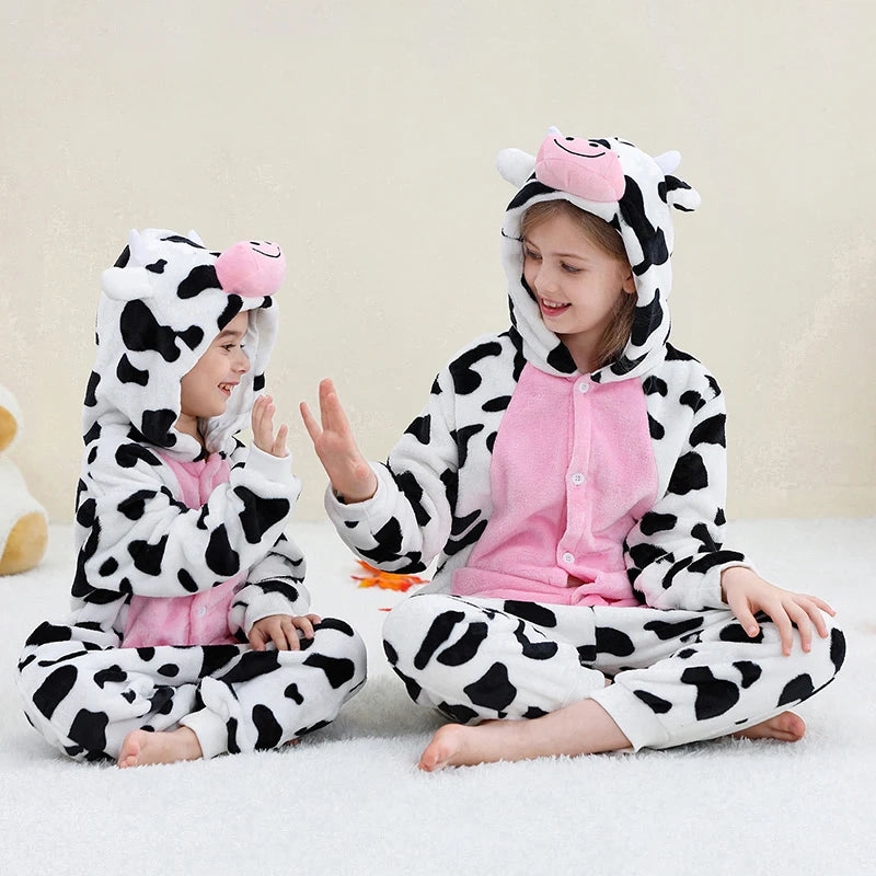 MICHLEY Christmas Capybara Flannel Blanket Sleepers Onesie Hooded Children Costume Clothes Jumpsuit Sleepwear For Boys Girls