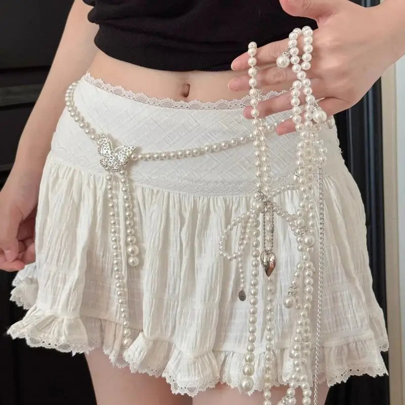 Luxury Elegant Butterfly Pearl Beaded Waist Chain for Women Layered Tassel Pearl Belt Elegant Waist Jewelry for Dresses & Skirts