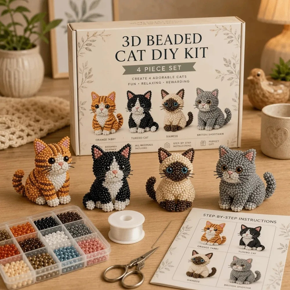 Tiny Beads 3D Beaded Animal Kit Cute Design Animal Shape Handmade Bead Art Kit Creative Craft DIY Bead Craft Kit