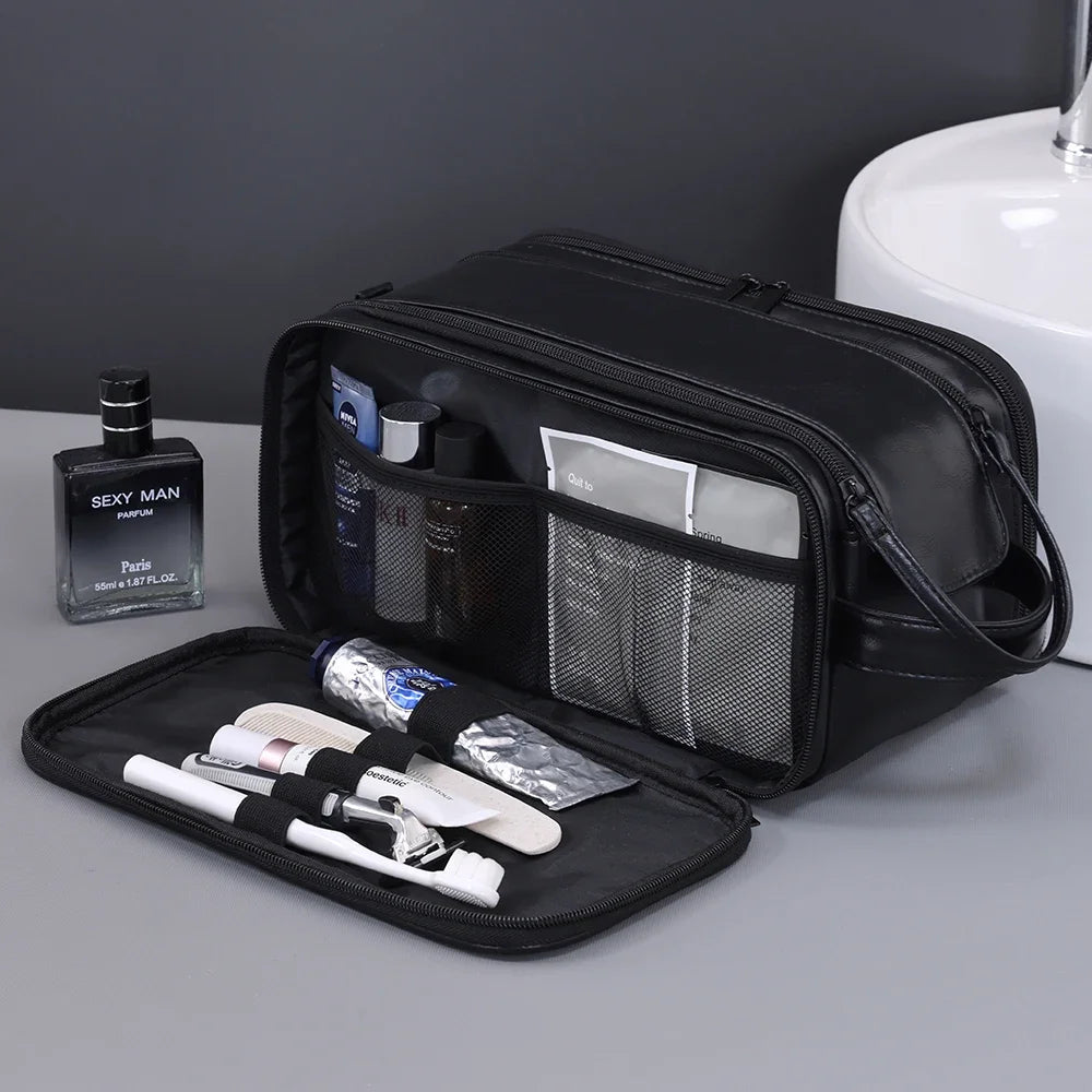 Multi Pockets PU Toiletry Bag For Women Men Travel Essentials Makeup Bags Waterproof Hanging Bag Cosmetic Washing Organizer Bag