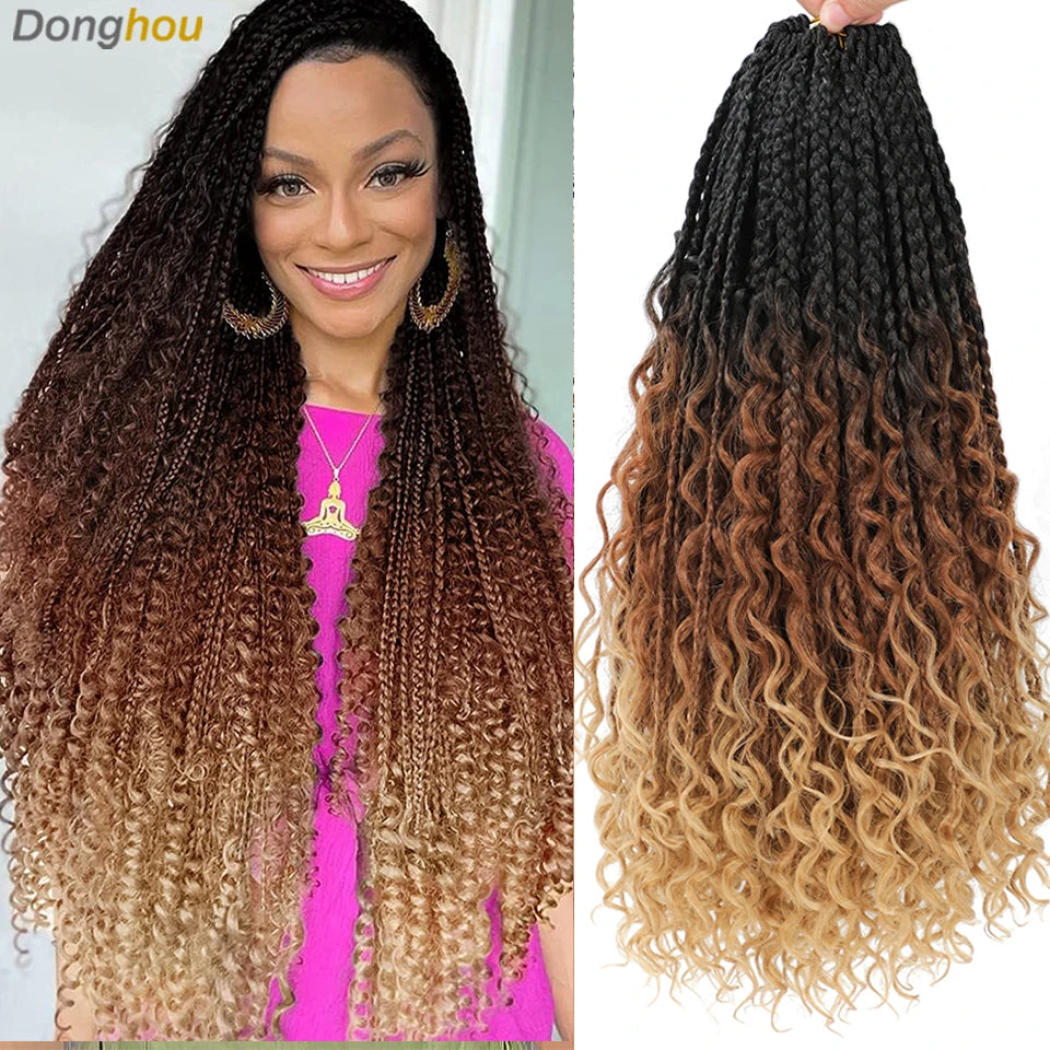 14 18 24 Inch Boho Box Braids Crochet Braids Curly Ends 1B 30 27 #4 Bug 8 Colors Ombre Goddess Bohemian Box Braids Crochet Hair
