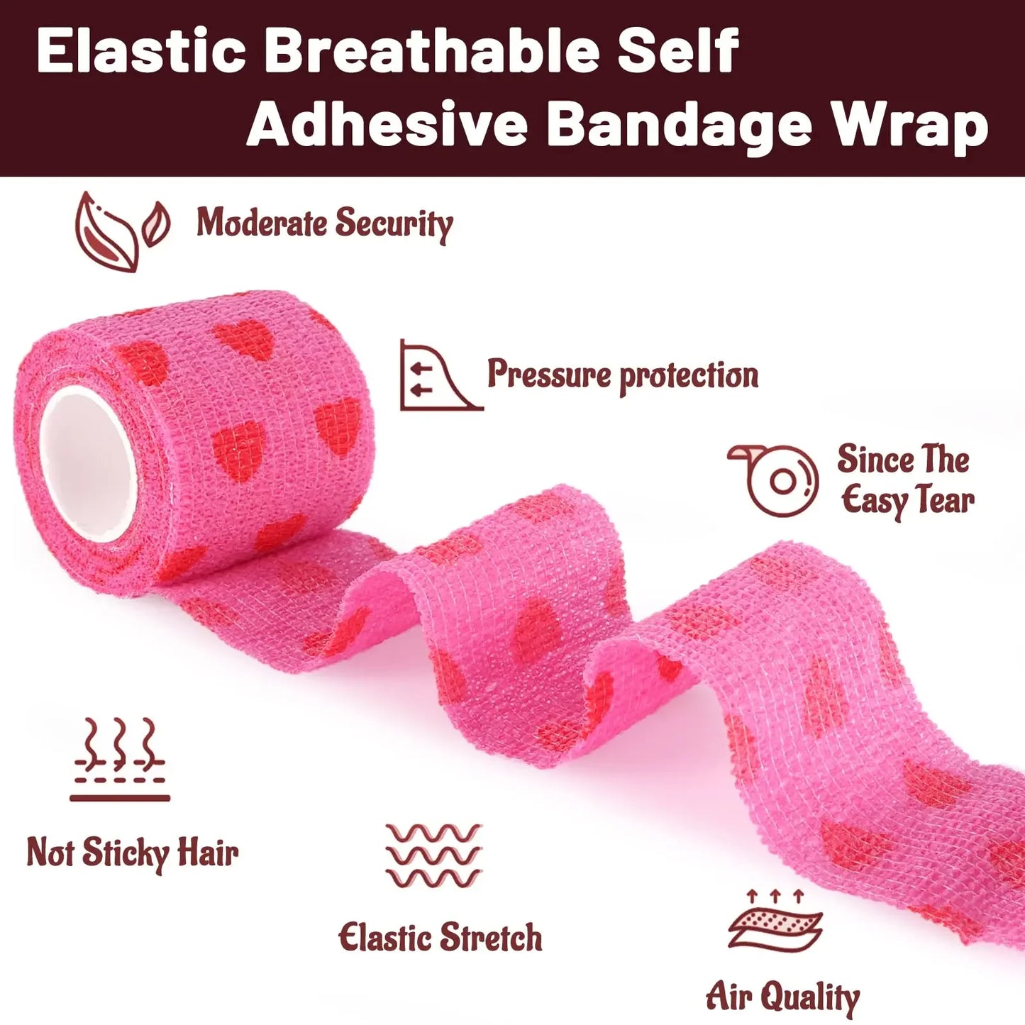 White/Pink Heart And Pink Leopard Tape Tattoo Handle Bandage Anti-slip Athletic Nonwoven Self-adhesive Elastic Bandage Grip