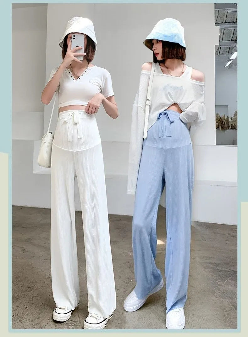 6 Colors Summer Fashion Loose Pants For Pregnant Women Breathable Wide Leg Straight Trousers Adjustable Maternity Clothing