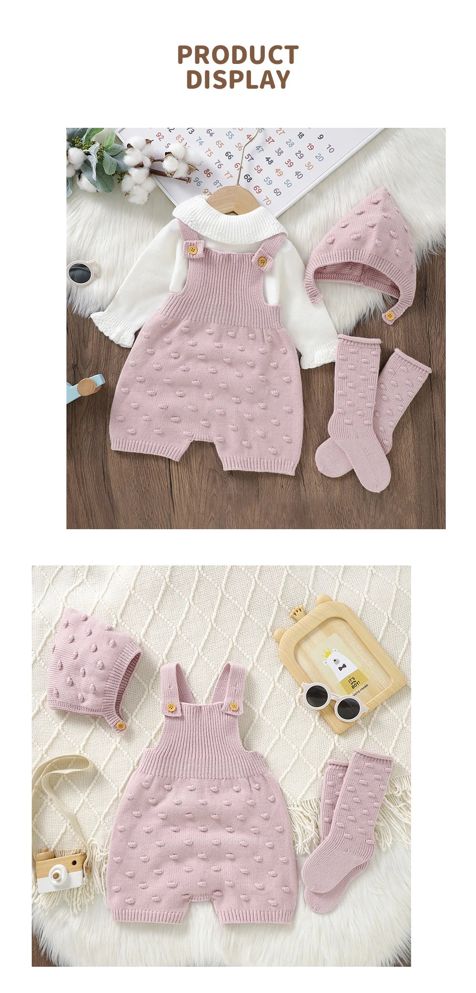 3pcs/Set Baby Clothes Solid Dots Crocheted Newborn Infant Girls Sleeveless Knitted Rompers Hats Socks Outfits 0-18m Infant Suits