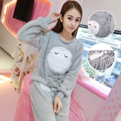 Autumn Long Sleeve flannel Maternity Clothing winter Thin coral fleece Pajamas Set Pregnant Women Breastfeeding Nursing Pyjama