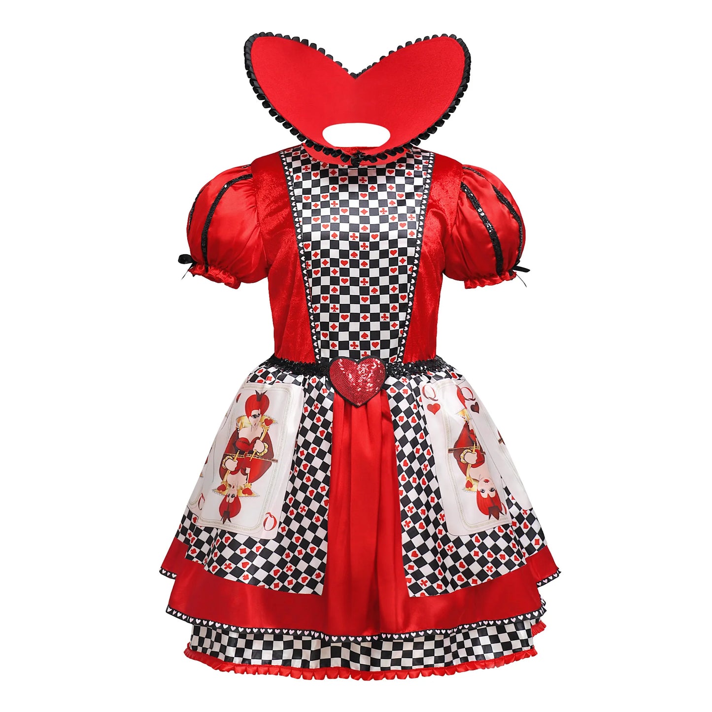 Halloween Red Queen Hearts Cosplay Girls Costume Poker Print Wonderland Birthday Party Dress Girl Stage Drama Show Kids Clothing