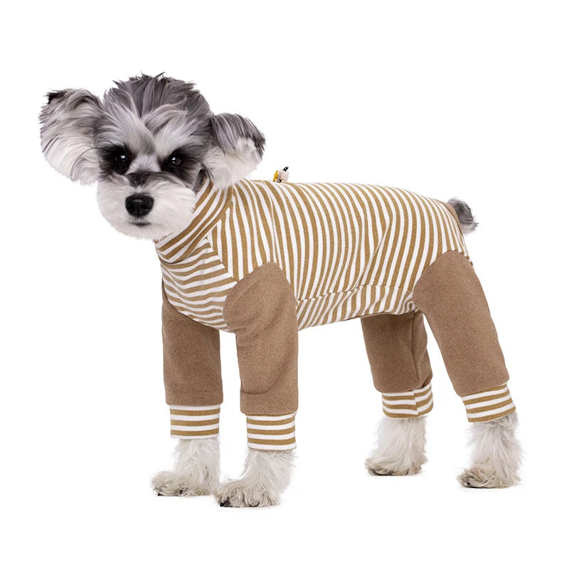 Stripe Fleece Jumpsuit For Small Dogs Winter Dog Clothes Warm Pajamas Dog Long Sleeve Bodysuit Puppy Teddy Chihuahua Clothes