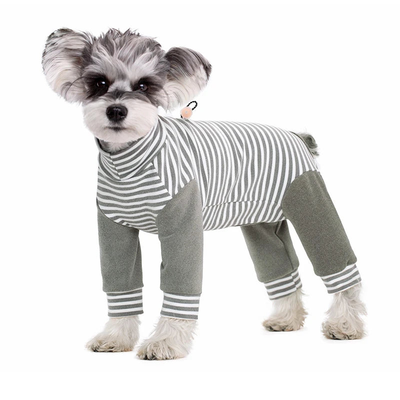 Stripe Fleece Jumpsuit For Small Dogs Winter Dog Clothes Warm Pajamas Dog Long Sleeve Bodysuit Puppy Teddy Chihuahua Clothes