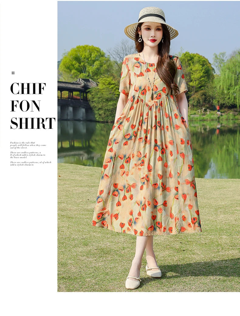 New Fashion Summer Dresses For Women 2025 Elegant Casual Short Sleeve Dress Soild Colour Women Clothing