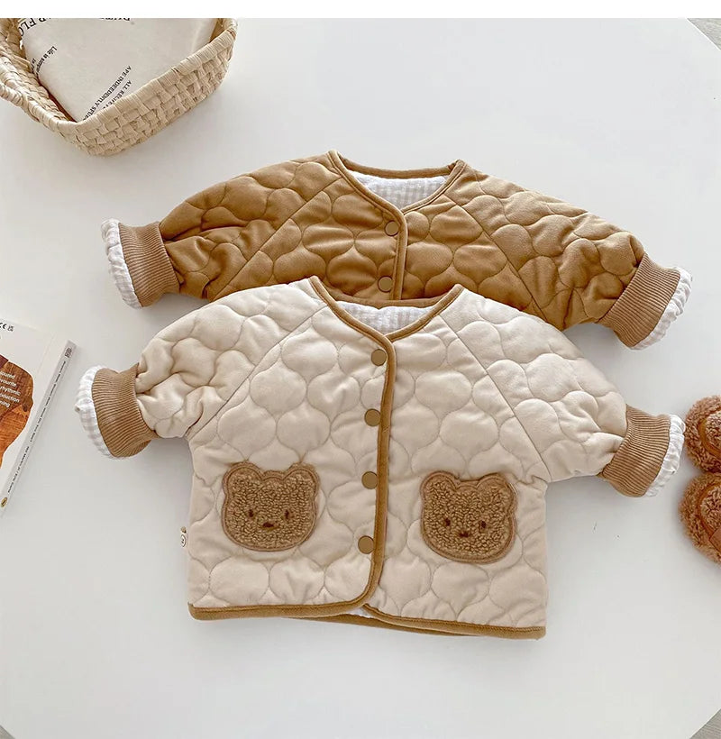 Double-sided Baby Winter Jackets Cute Bear Autumn Baby Outerwear Clothes Casual Kids Coats for Girls Boys Tops Clothing 0-5Y