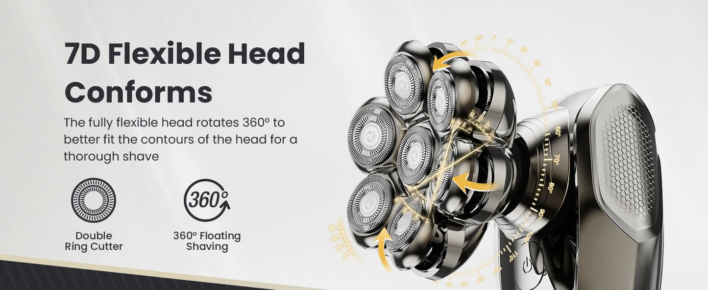 7D Head Shavers for Bald Men Detachable Head Shaver Dry Wet Bald Head Razor IPX7 Waterproof Shaving Machine with Type C Charge