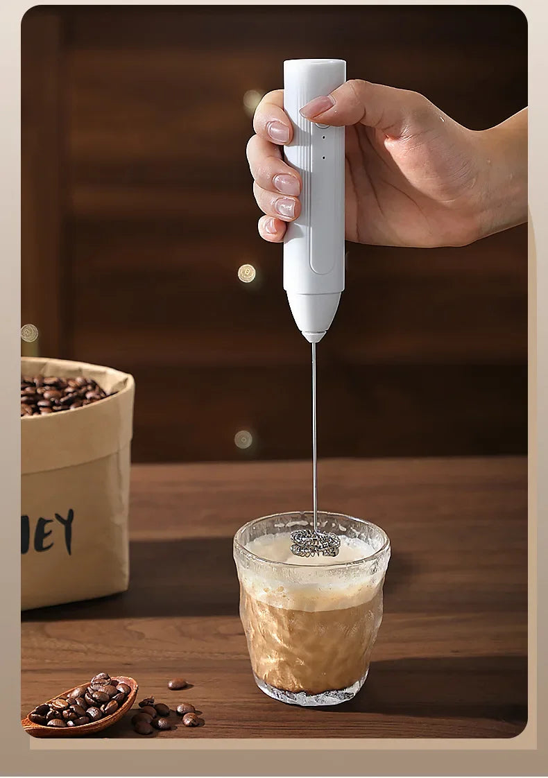 MINI Milk Frother USB Rechargeable 3 Speeds Foam Maker Coffee Whisk Mixer Electric Handle Blender Egg Beater