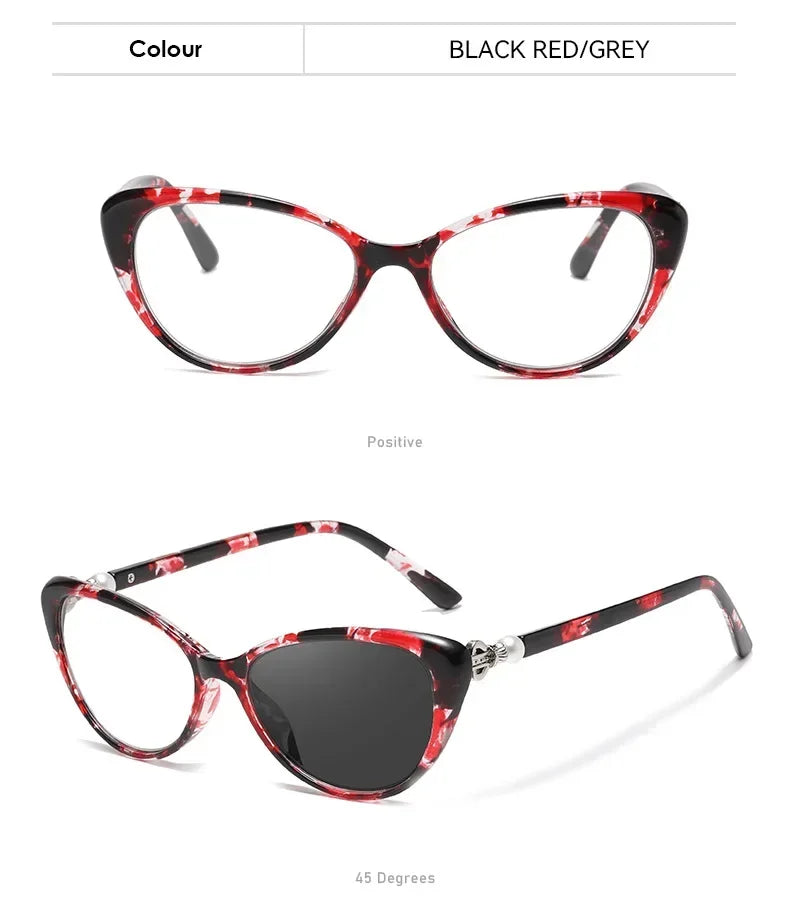 Cat Eye Finished Progressive Multifocal Reading Glasses Unisex Women Men Outdoor Color Changing Bifocal Eyewear Diopter To +4.0