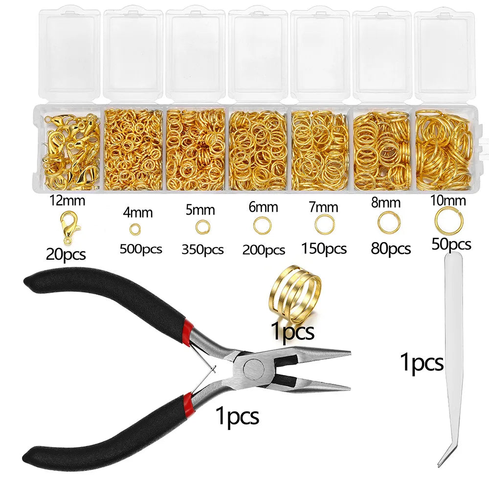 1353Pcs Open Jump Rings and Lobster Clasps Jewelry Findings Kit with Pliers for Jewelry Making Accessories Supplies
