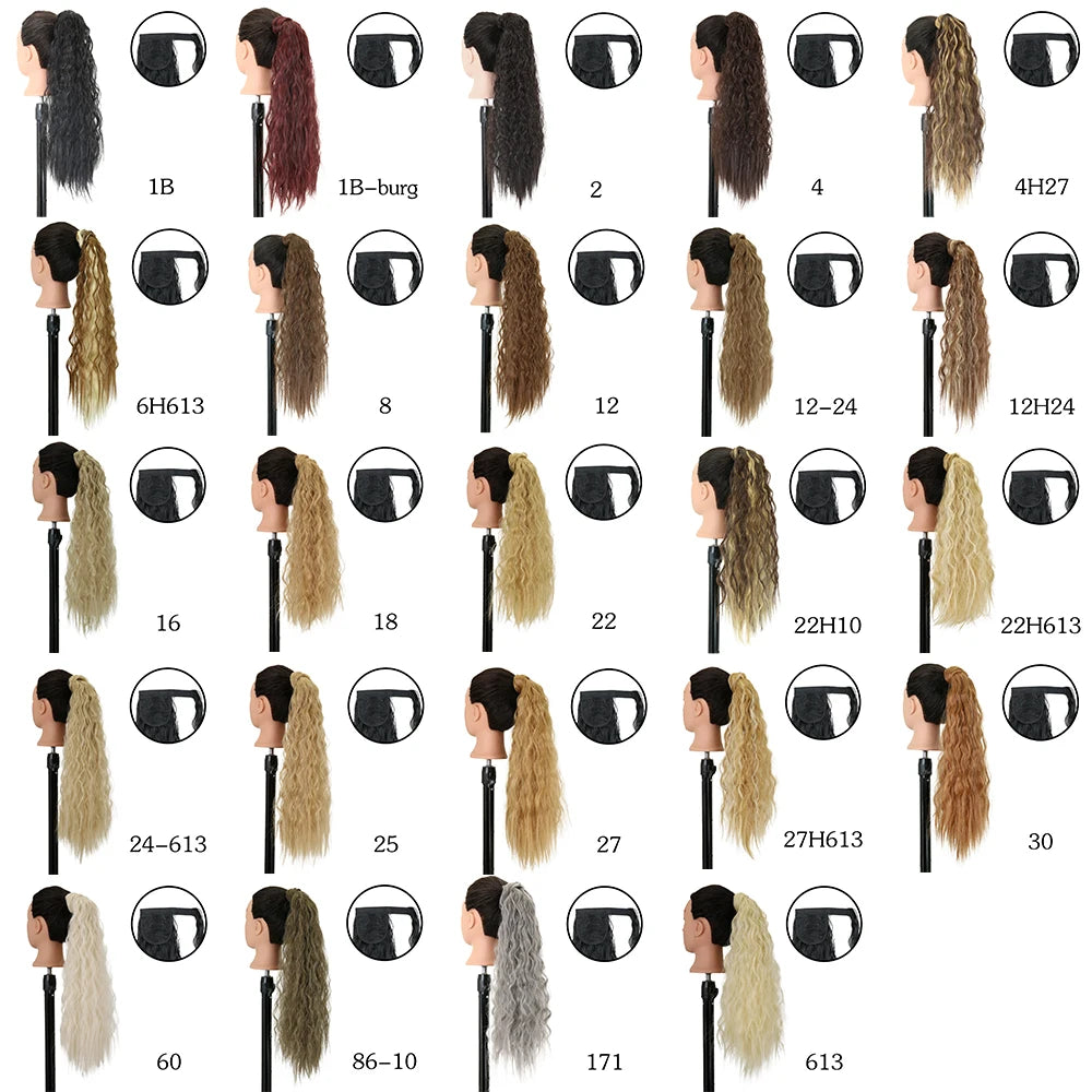 LANSA Synthetic Long Curly Ponytail Natural Puff Wrap Around Clip In Ponytails Hair Extensions Black Brown Ponytail For Women