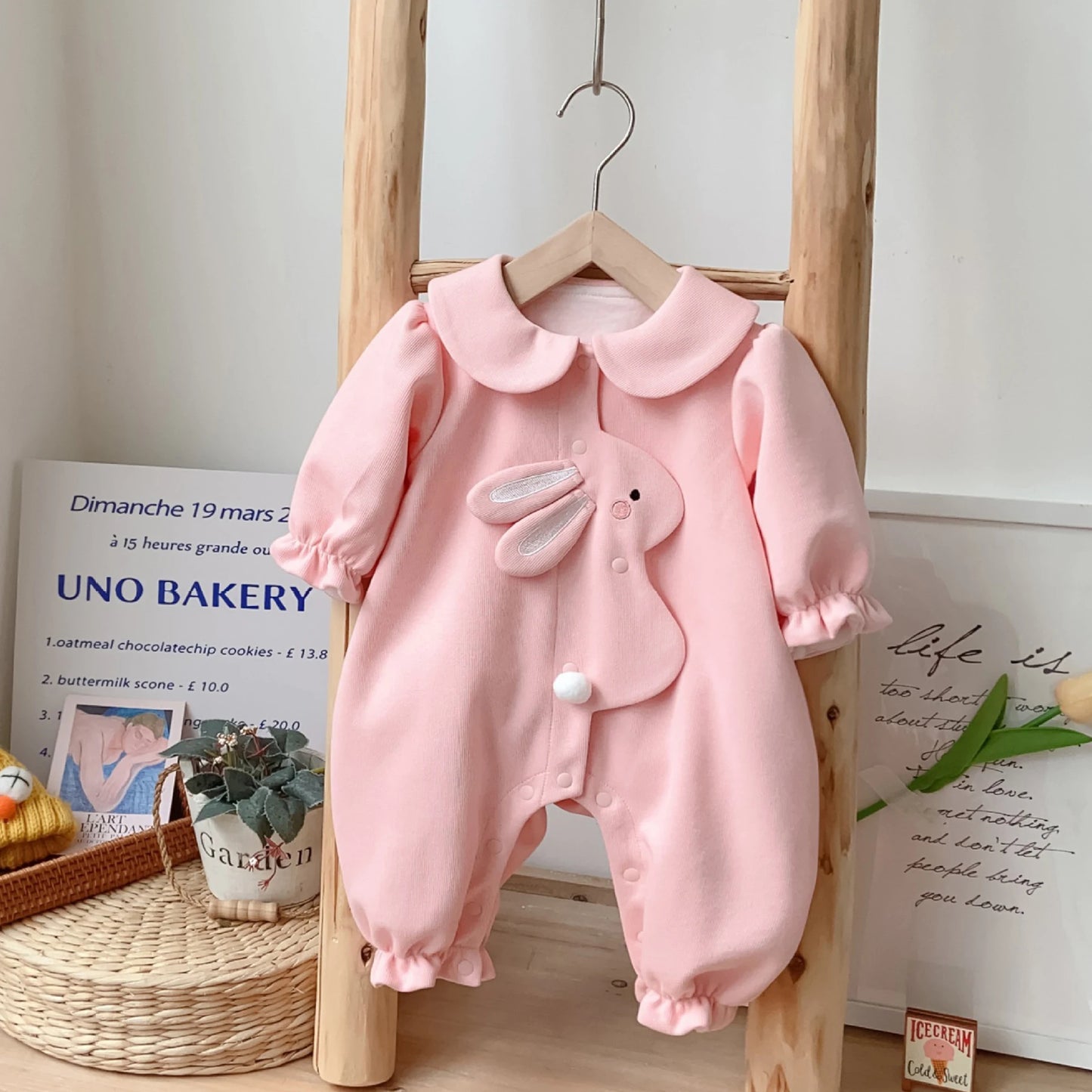 Newborn Baby Autumn Romper One Year Old Birthday Cute Girls Cartoon Rabbit Long Sleeve Bodysuits Spring New Kids Cotton Clothes